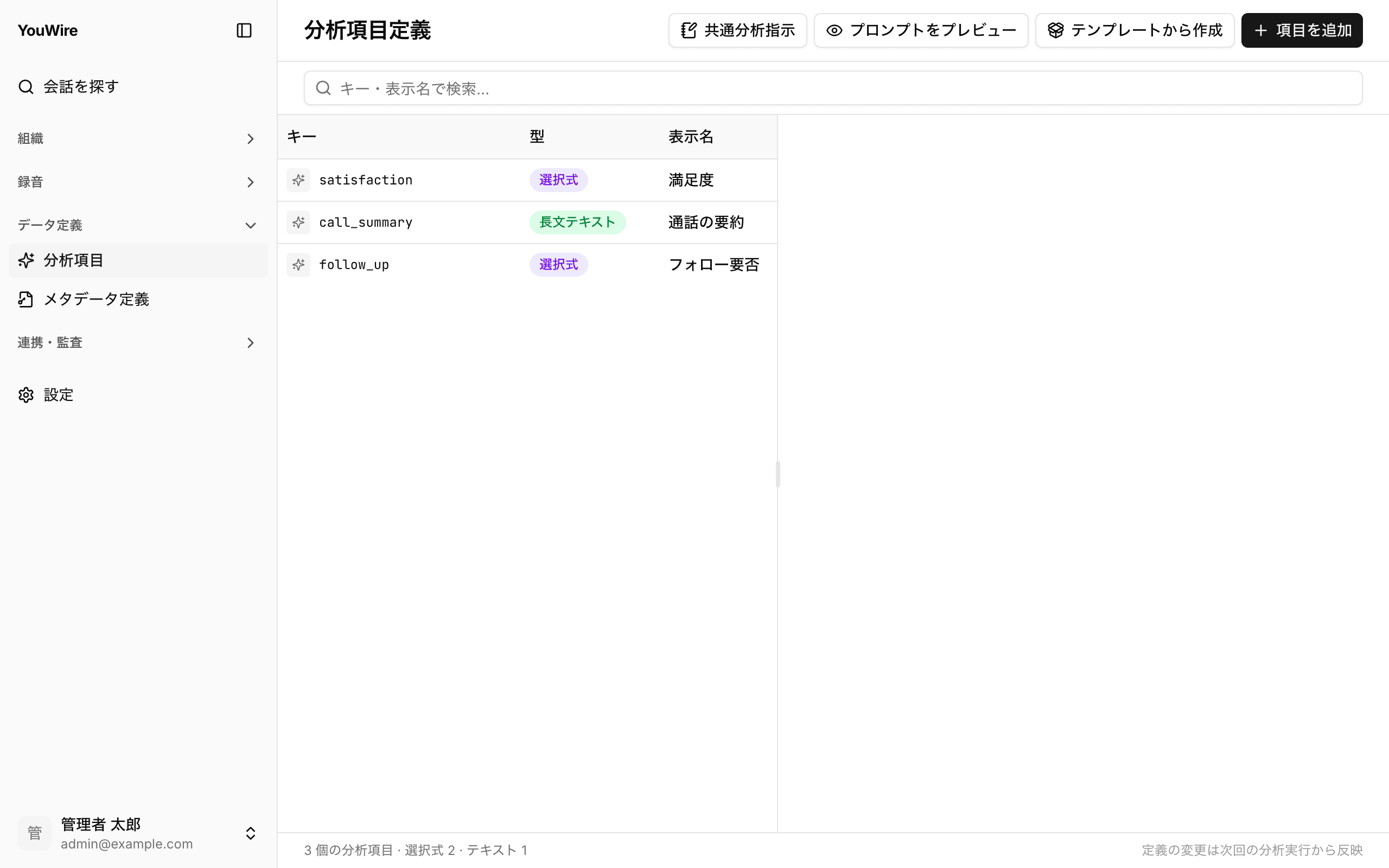 分析項目一覧の全体像