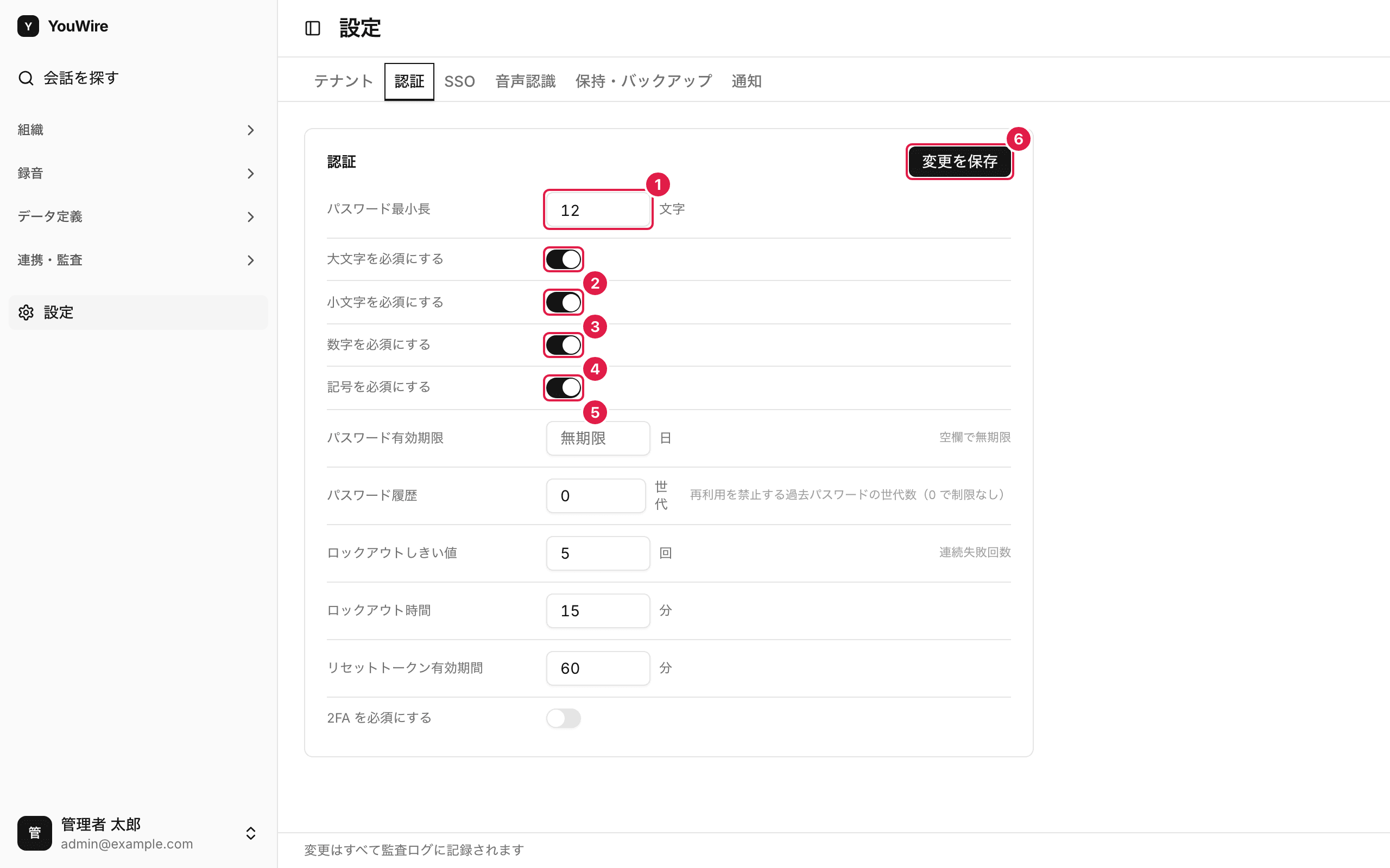 パスワードの条件を決める