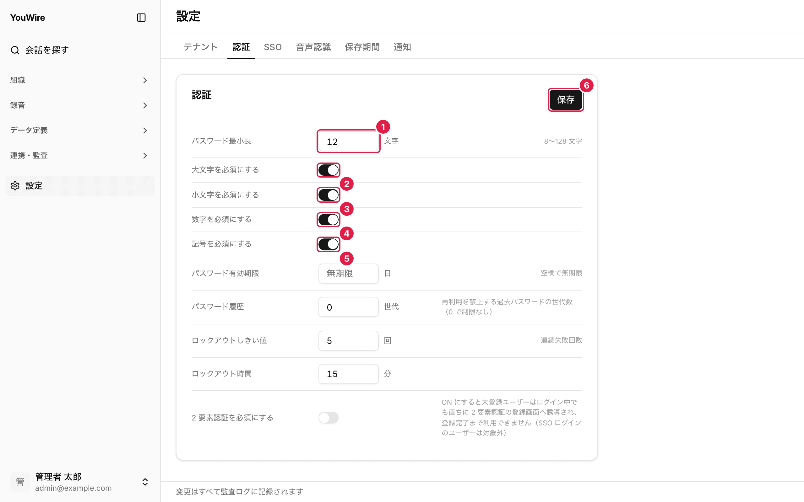パスワードの条件を決める